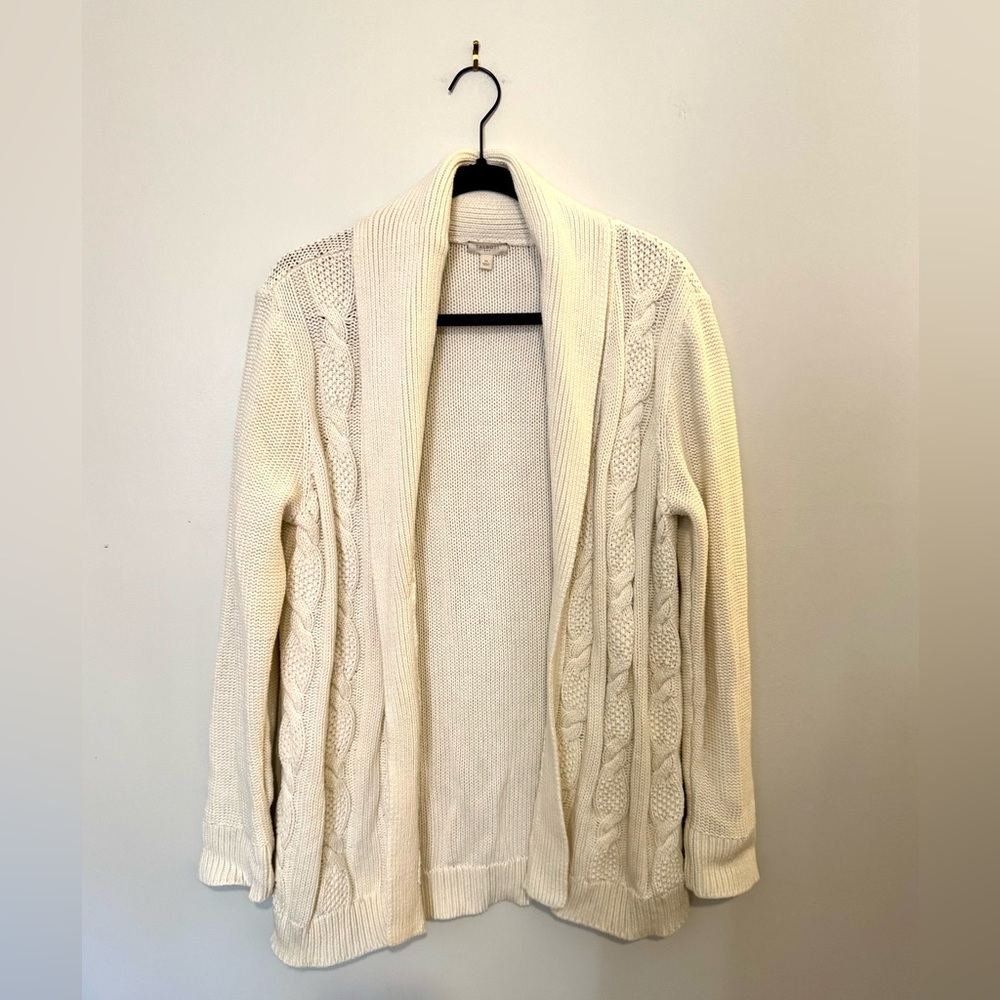 Talbots Women's Off-White Cable Knit Cardigan Sweater, Medium